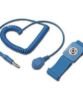 Anti Static Wrist Strap For ESD Grounding, Adjustable Earthing Band with blue coiled cable and metal connector for electronics work