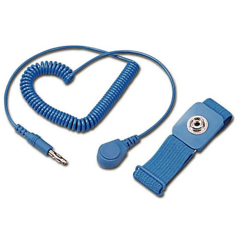 Anti Static Wrist Strap For ESD Grounding, Adjustable Earthing Band with blue coiled cable and metal connector for electronics work