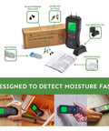 Pin Type Wood Moisture Meter With Digital Dampness Sensor For Wood Firewood Brick Drywall Paper Floor Plaster shown with accessories