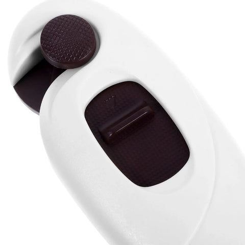 Close-up of Kid Proof Cabinet And Fridge Locks with double button design in durable brown ABS material, 5 pack