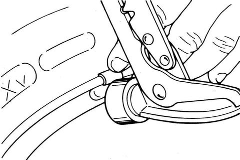 Illustration of Wheel Weight Tool Pro Grade For ClipOn Weights with Safe Plastic Hammer Head used on an alloy wheel rim.