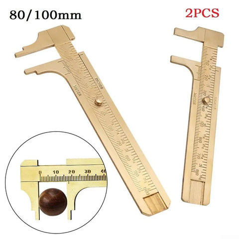 Brass Vernier Caliper Set 80 100mm Sliding Gauge Ruler With Double Inch And Metric Scale For Jewelry Making, 2 Pack