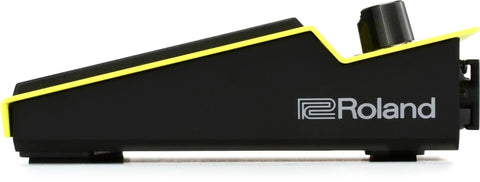 Compact Digital Percussion Pad With 22 Onboard Sounds, Kick Drum Included, SPD-1K Yellow, side view, black and yellow finish.