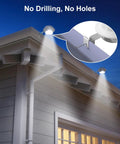 Eight Pack White Solar Powered Gutter Lights Outdoor Decorative Waterproof LED Fence Lamps attached to house gutter