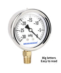 Glycerin Filled Two Point Five Inch Dial Pressure Gauge With Stainless Steel Case And Brass Wetted Parts Lower Mount Quarter Inch NPT