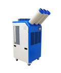 Built Tough Industrial Evaporative Air Conditioner With Extendable Cooling Ducts 220 Volt 910 Cubic Meters Per Hour Airflow side view with three ducts