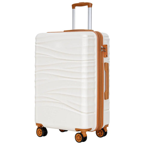 28 Inch Large Checked Luggage With Dual Spinner Wheels Lightweight PC Plus ABS Hardshell Case Scratch Resistant White Suitcase With YKK Zippers