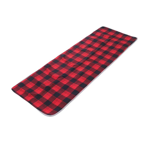 Red Plaid Heated Sleeping Bag Pad With Five Heating Zones And USB Power Camp Comfort Liner For Cold Nights 3 Temperature Levels Continuous Heat 8 To 12 Hours