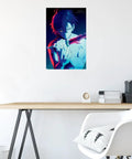 Solo Leveling Sung Teaser Wall Poster Featuring Straight Fire Glossy Anime Art And Easy Peel Mounting Tabs For Zero Hole Wall Display, 22 By 15 Inch Premium Vibe Check Bundle on a white wall above a wooden desk.