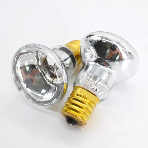 Close-up of E17 base R39 incandescent bulbs from 4 Pack R39 E17 25 Watt Incandescent Reflector Bulbs For Lava Lamps And Glitter Lamps