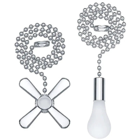 Sweet Copper Ceiling Fan Pull Chain Extender Set With Frosted Glass Bulb And Blade Charm Ornament Silver Tone For Easy Peasy Diy Installation with adjustable chains.