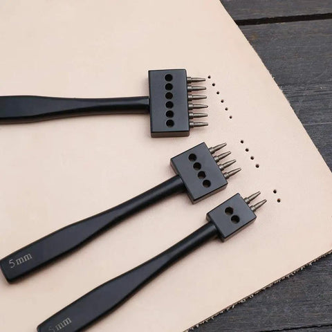 Leather Hole Punch Set Kickass Prong Punch Tool Kit For Leathercraft, 5mm Round Hole Chisel, Includes 2, 4, And 6 Size Punches
