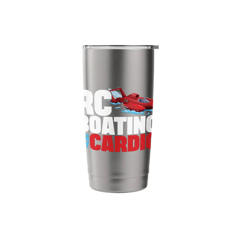Boating Is My Cardio Insulated Stainless Steel Tumbler with dual wall, leak proof lid, featuring RC boat design, ideal for boat lovers