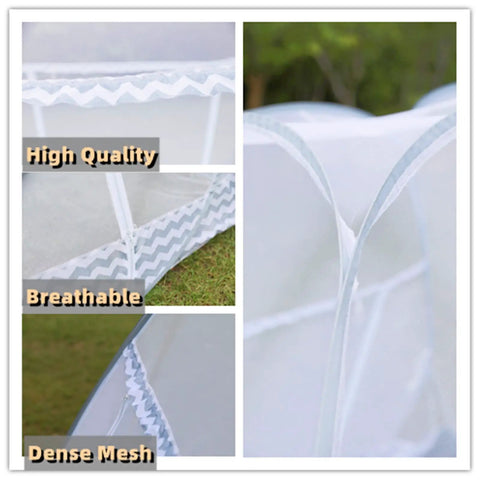 Close-up views of Pop Up Mosquito Net For Bed With Bottom Fit Twin Full Queen And King Size Beds Foldable Bug Netting Easy Assembly.