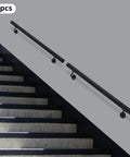 Rock Solid Heavy Duty Wall Mounted Stair Handrail Featuring Matte Black Stainless Steel Cylinder Rods, 3pcs, designed for stair safety.