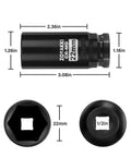 Deep 22 Millimeter 6 Point Impact Socket For One Half Inch Drive In Chromoly Steel, showing dimensions and hex grip.