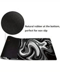 XL Gaming Mouse Pad With Stitched Edges, Black And White Desk Mat, Extra Large 31.5 By 15.8 Inches, Anti Slip Rubber Base, Ink Liquid Wave Design