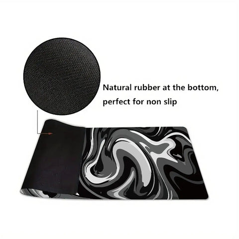 XL Gaming Mouse Pad With Stitched Edges, Black And White Desk Mat, Extra Large 31.5 By 15.8 Inches, Anti Slip Rubber Base, Ink Liquid Wave Design