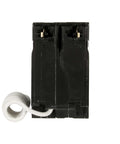 THQL2130GFT 30A Double-Pole GFCI Circuit Breaker with plug-in load side lugs and curled wire, front view