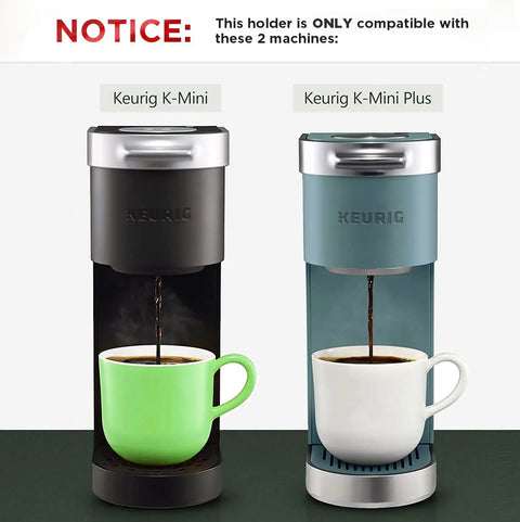 Keurig K Mini and K Mini Plus coffee makers with a note on compatibility for Keurig K Mini Cup Organizer Holder Holds 10 Pods Space Saving Acrylic Rack For Single Serve Coffee Makers Fits K Mini And K Mini Plus Keeps Counter Clean And Tidy On Countertop