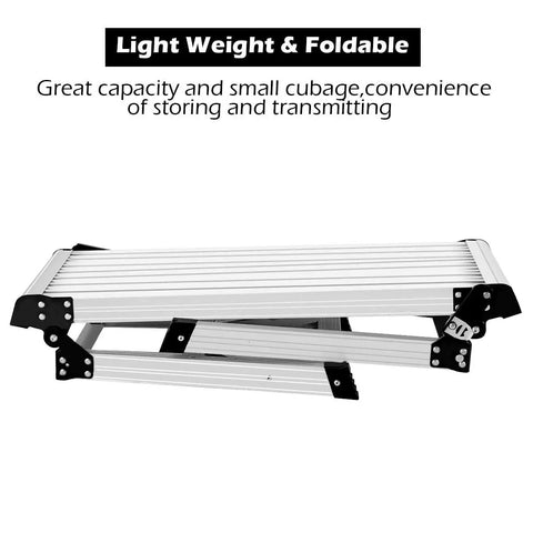 Real Solid Heavy Duty Aluminum Work Platform Step Ladder With 330 Lbs Capacity Drywall Safe CE Approved Portable Folding Bench Stool With Non Slip Mat Anti Slip Surface Compact Silver folded aluminum work platform