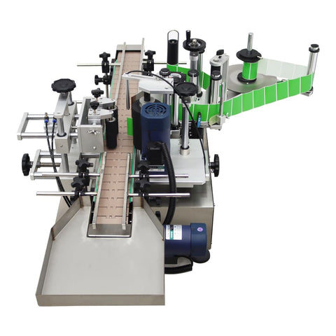 Automatic Round Bottle Labeling Machine With Conveyor Applicator And Receiving Tray 110V Plus Simple Setup, top view of labeling process.