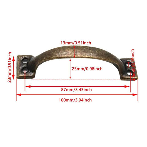 Vintage Vibe Barn Door Pull Handles Bronze Tone with dimensions, antique iron construction, ideal for drawers, cabinets, gates.