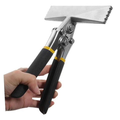 Hand holding 6 Inch Metal Bending Pliers For Sheet Metal With Flat Bar Bender Manual Seaming Tool Non Slip Double Layer Pitted Handle