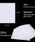 Vinyl Siding Repair Kit 12 Pcs Self Adhesive Patches 6.3 By 4.75 Inches PVC Tape Patches shown with size and material details