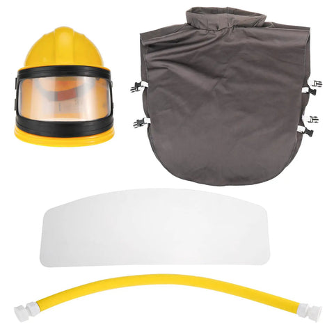 Sandblast Helmet With Air Supplied Hood And Protective Cloak For Sandblasting Safety Work Durable ABS Construction assembly