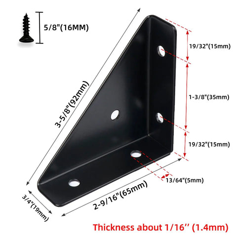 Pro Grade 2-9/16 Inch Corner Brace L Bracket showing dimensions, made of heavy-duty steel for wood furniture support.