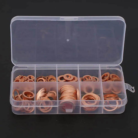 Pro Solid Copper Flat Washers M5 To M14 Assorted Hardware Kit 200 Pieces Heavy Duty For Plumbing Auto And Industrial Work With Insane Thermal Conductivity And Anti Rust Durability Built To Handle Heavy Loads Safely For Sick Builds Or Simple Fixes in plastic organizer