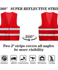 High Visibility Reflective Running Vest For Men And Women, 360 Degree Bright Safety Vest, Red, front and back view with reflective strips, Lightweight Breathable DTY Polyester, Great For Traffic, Construction, And Outdoor Work, 10 Pack
