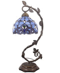 Tiffany Style Table Lamp With Blue Purple Stained Glass, Baroque Inspired Reading Desk Light, Metal Leaf Base, 21 Inch Tall, Ideal For Small Spaces, Bedside Bedroom Or Home Office Decor, UL Listed