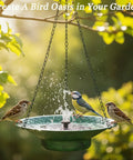 Hanging Solar Powered Bird Bath With Fountain For Garden And Lawn 12.6 Inch Metal Bird Bath Rust Resistant Green Finish No Cords