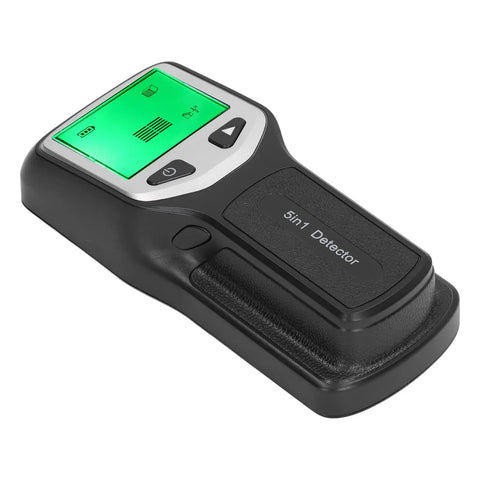 ALIESTFDNO Stud Finder Wall Scanner 5 in 1 Detector with LCD Display for, showing black design with green LCD screen and buttons.