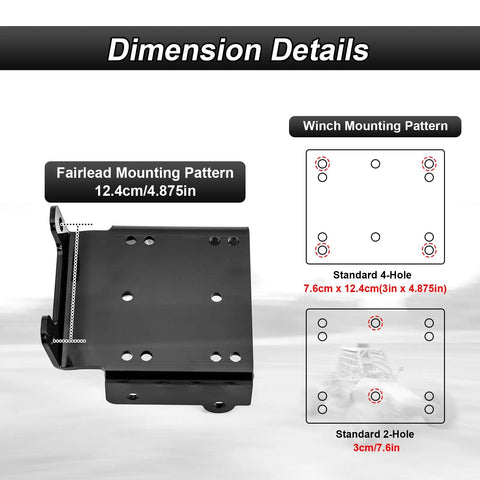 ATV Winch Mounting Bracket With Four Seven Eighths Inch Roller Fairlead Cable Guide dimensions and mounting patterns