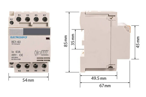 60 Amp 4 Pole Normally Closed IEC Heavy Duty Contactor With Silent Operation And DIN Rail Mounting Base, 400V Rated