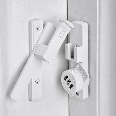 Matte White 90 Degree Mechanical Password Lock for Doors and Cabinets, 3 Digit Keyless Flip Latch with Combination installed