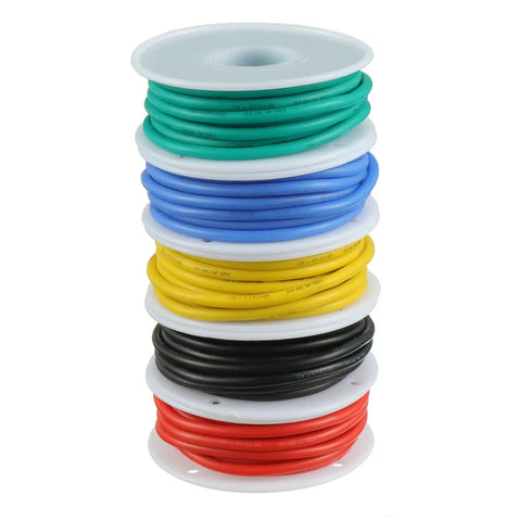 16 AWG Flexible Silicone Wire Hookup Kit With Heat Shrink Tubing Multicolor 13.12 Ft Per Color spools stacked