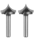 Two Pack Point Cutting Roundover Router Bit Seven Sixteen Inch Radius Quarter Inch Cutting Diameter Seven Eighth Inch Shank Forty Six Millimeter Length Two Flute CNC Woodworking Bit For 2D And 3D Carving Engraving, showing two metal bits with roundover edge design.