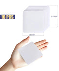 Hand holding 2.5 inch square patch from Workhorse Inflatable Patch Repair Kit Waterproof TPU Pool Repair Tape, 10 pieces shown