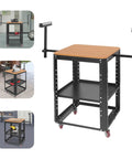 Rolling Planer Stand And Miter Saw Workbench With Adjustable Height Rock Solid Wood Platform Built Tough for heavy duty tasks.