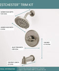 Westchester Tub and Shower Trim With Single Handle 14S Brushed Nickel Multi Function Spray With Full Body and Massaging Modes