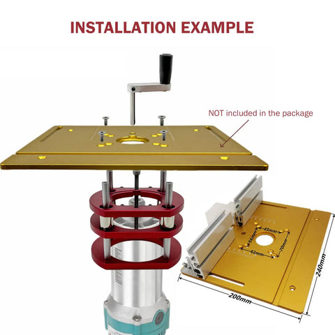 Metal Router System Kit For DIY Router Table Build With Durable Base Plate And 4 Jaw Clamps, Lifter Base installation example