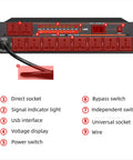Heavy Duty Ten Outlet Power Sequencer With Crisp Digital Display Beefy Surge Defense 1U Rack Mount Audio Conditioner front view with labeled features.