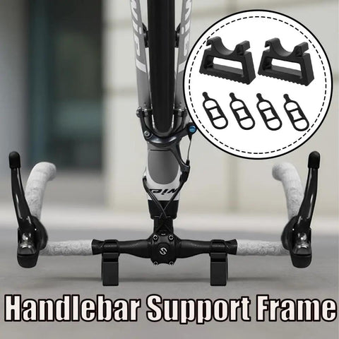 Rock Solid Bicycle Handlebar Repair Bracket Stabilizer Stand 2 Pack Fits 1.14 to 1.33 Inches for Easy, Stable Bike Maintenance and Repairs, Black Great for DIY Bike Repairs shown attached to bike handlebars