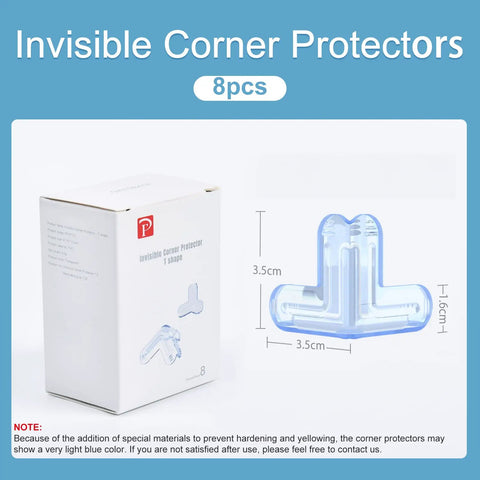 8 Pack Baby Corner Protectors with Soft Silicone for Furniture and Glass Countertops, clear corner guards shown with packaging