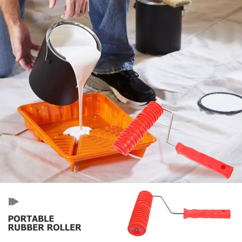 2 Pack Patterned Texture Paint Rollers With Cushioned Grips Crafted From Heavy Duty Rubber Ideal For Spreading Drywall Compound And Creating Custom Wall Patterns Gonna Make Your Decorating Tasks A Total No Sweat Deal, red rubber roller with paint tray.
