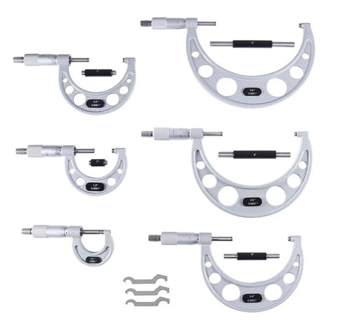 Six-Piece Ultra-Precision Outside Micrometer Set 0 To 6 Inch With 0.0001 Inch Resolution, Carbide Tips, Solid Cast Frame For Machinists, DIYers And Pros Alike